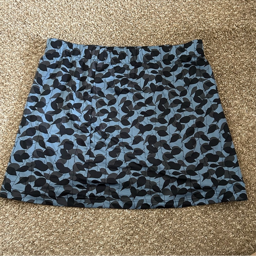 HOODA Blue & Black Leaf Print Mini Skirt Elastic Waist